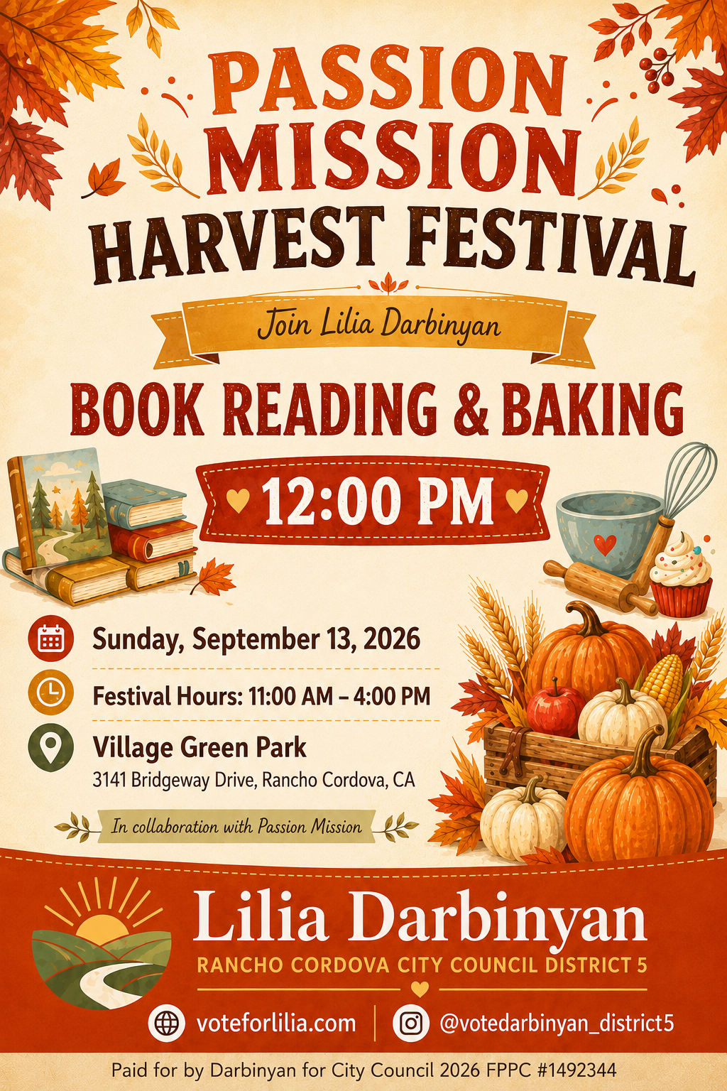 Passion Mission Harvest Festival: Book Reading & Baking flyer
