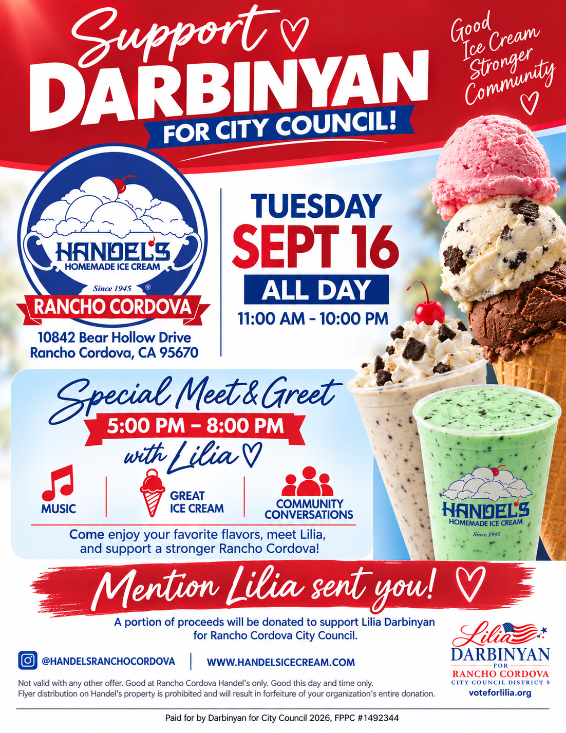 Ice Cream Fundraiser & Meet and Greet at Handel's flyer